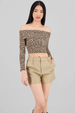 Shasa Long Sleeve Off Shoulder Leopard Top