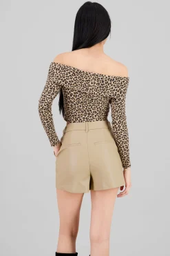 Shasa Long Sleeve Off Shoulder Leopard Top