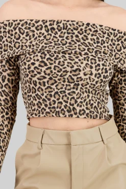 Shasa Long Sleeve Off Shoulder Leopard Top