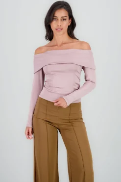 Shasa Long Sleeve Off Shoulder Solid Top