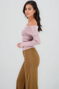 Shasa Long Sleeve Off Shoulder Solid Top