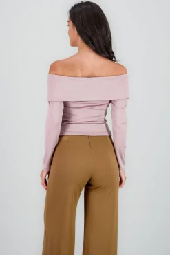 Shasa Long Sleeve Off Shoulder Solid Top