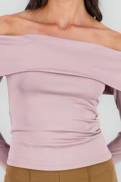 Shasa Long Sleeve Off Shoulder Solid Top