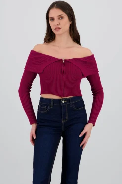 Shasa Long Sleeve Off The Shoulder Top With Closure