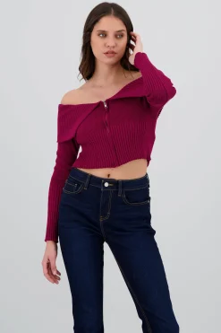 Shasa Long Sleeve Off The Shoulder Top With Closure