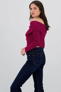 Shasa Long Sleeve Off The Shoulder Top With Closure