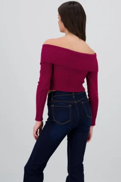 Shasa Long Sleeve Off The Shoulder Top With Closure