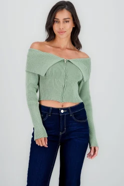 Shasa Long Sleeve Off The Shoulder Top With Closure