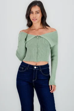 Shasa Long Sleeve Off The Shoulder Top With Closure
