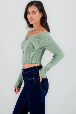Shasa Long Sleeve Off The Shoulder Top With Closure