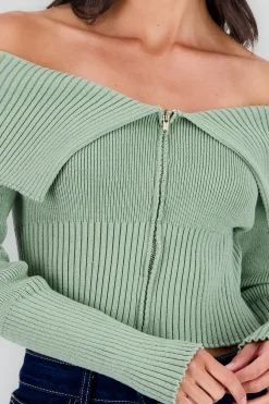 Shasa Long Sleeve Off The Shoulder Top With Closure