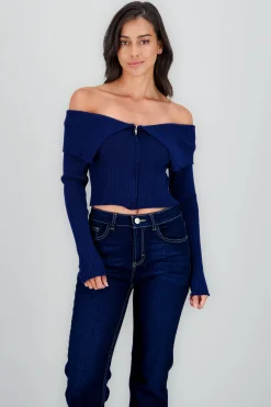 Shasa Long Sleeve Off The Shoulder Top With Closure