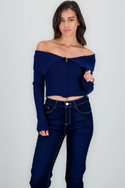 Shasa Long Sleeve Off The Shoulder Top With Closure