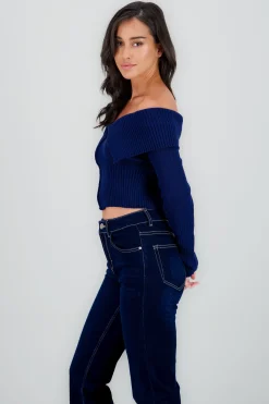 Shasa Long Sleeve Off The Shoulder Top With Closure