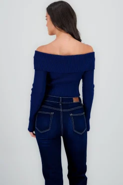 Shasa Long Sleeve Off The Shoulder Top With Closure