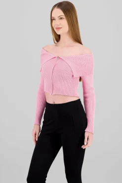 Shasa Long Sleeve Off The Shoulder Top With Closure