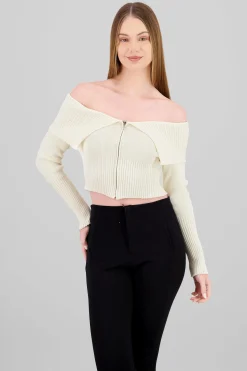 Shasa Long Sleeve Off The Shoulder Top With Closure
