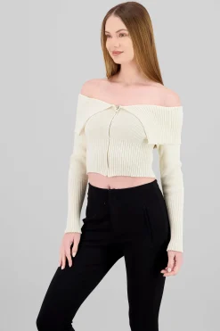 Shasa Long Sleeve Off The Shoulder Top With Closure