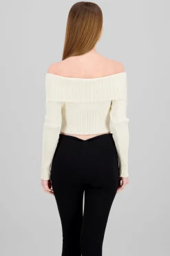 Shasa Long Sleeve Off The Shoulder Top With Closure