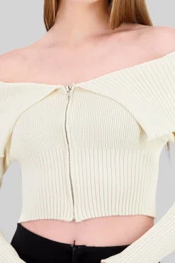 Shasa Long Sleeve Off The Shoulder Top With Closure