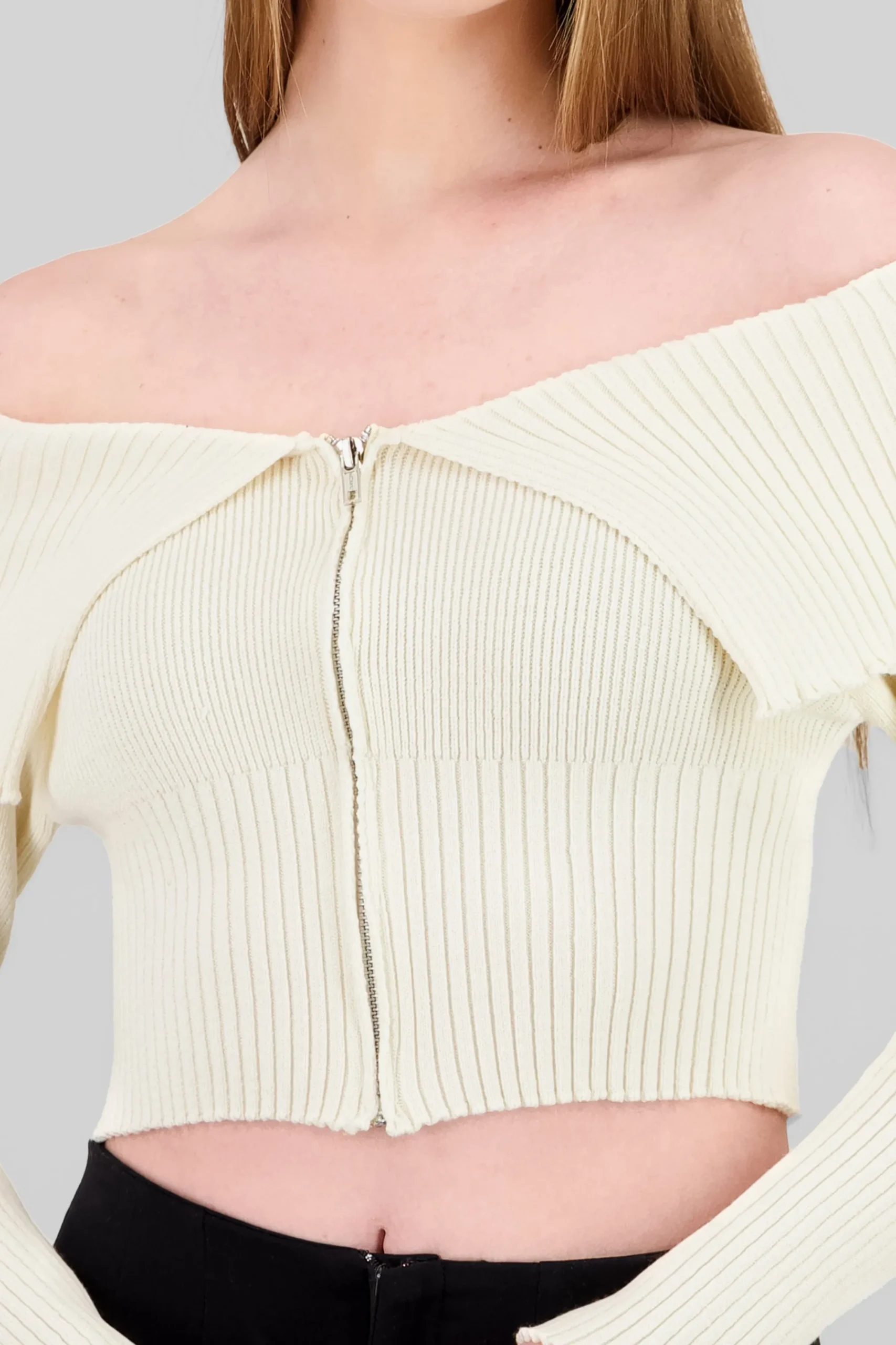 Shasa Long Sleeve Off The Shoulder Top With Closure