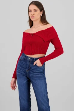 Shasa Long Sleeve Off The Shoulder Top With Closure