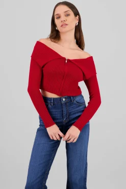 Shasa Long Sleeve Off The Shoulder Top With Closure