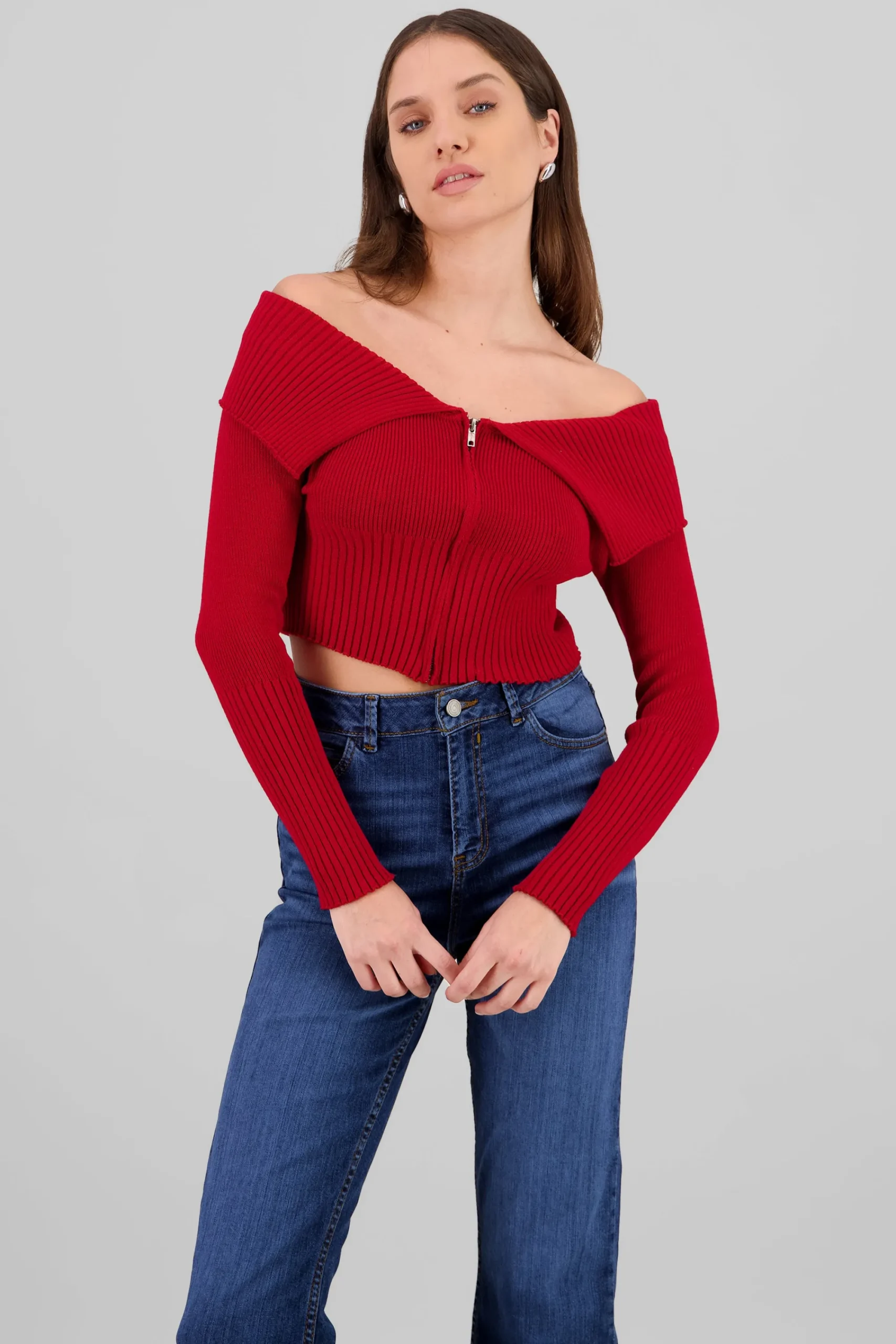 Shasa Long Sleeve Off The Shoulder Top With Closure