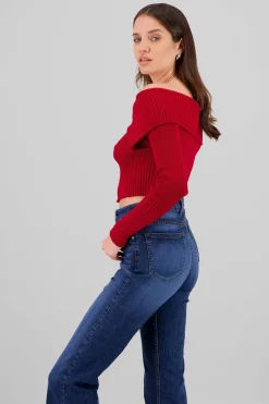 Shasa Long Sleeve Off The Shoulder Top With Closure