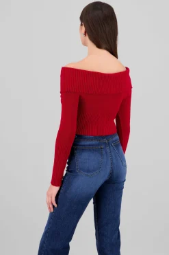 Shasa Long Sleeve Off The Shoulder Top With Closure