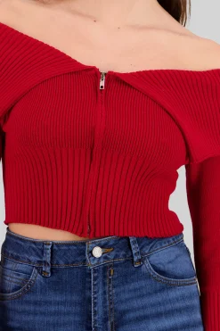 Shasa Long Sleeve Off The Shoulder Top With Closure