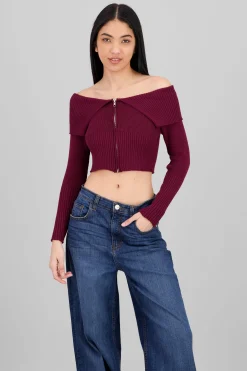 Shasa Long Sleeve Off The Shoulder Top With Closure