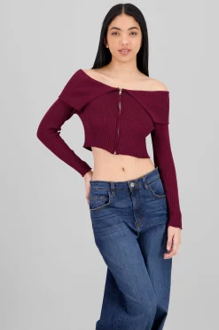 Shasa Long Sleeve Off The Shoulder Top With Closure
