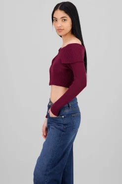 Shasa Long Sleeve Off The Shoulder Top With Closure