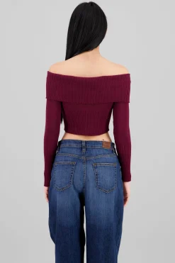 Shasa Long Sleeve Off The Shoulder Top With Closure