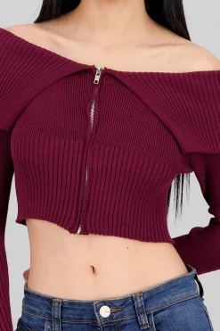 Shasa Long Sleeve Off The Shoulder Top With Closure