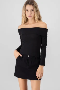 Shasa Long Sleeve OffTheShoulder Ribbed Top