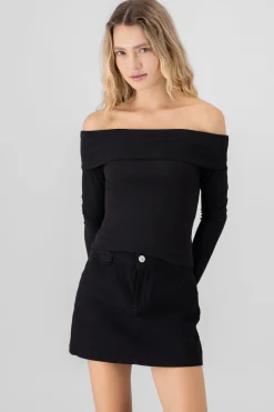 Shasa Long Sleeve OffTheShoulder Ribbed Top