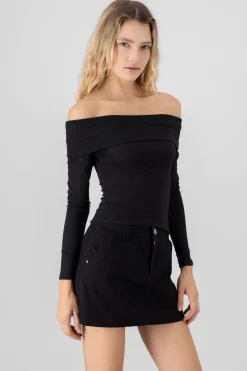 Shasa Long Sleeve OffTheShoulder Ribbed Top