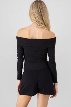 Shasa Long Sleeve OffTheShoulder Ribbed Top