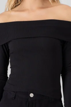 Shasa Long Sleeve OffTheShoulder Ribbed Top