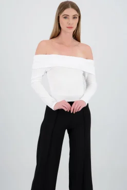 Shasa Long Sleeve OffTheShoulder Ribbed Top