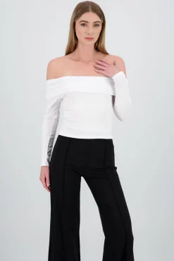 Shasa Long Sleeve OffTheShoulder Ribbed Top