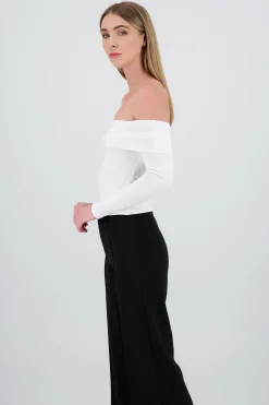 Shasa Long Sleeve OffTheShoulder Ribbed Top