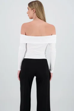 Shasa Long Sleeve OffTheShoulder Ribbed Top
