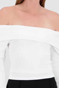 Shasa Long Sleeve OffTheShoulder Ribbed Top