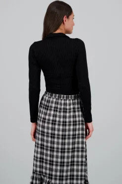 Shasa Long Sleeve Polo Neck Textured Bodysuit