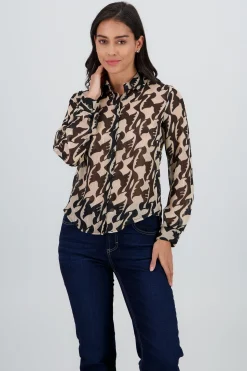 Shasa Long Sleeve Printed Lurex Shirt