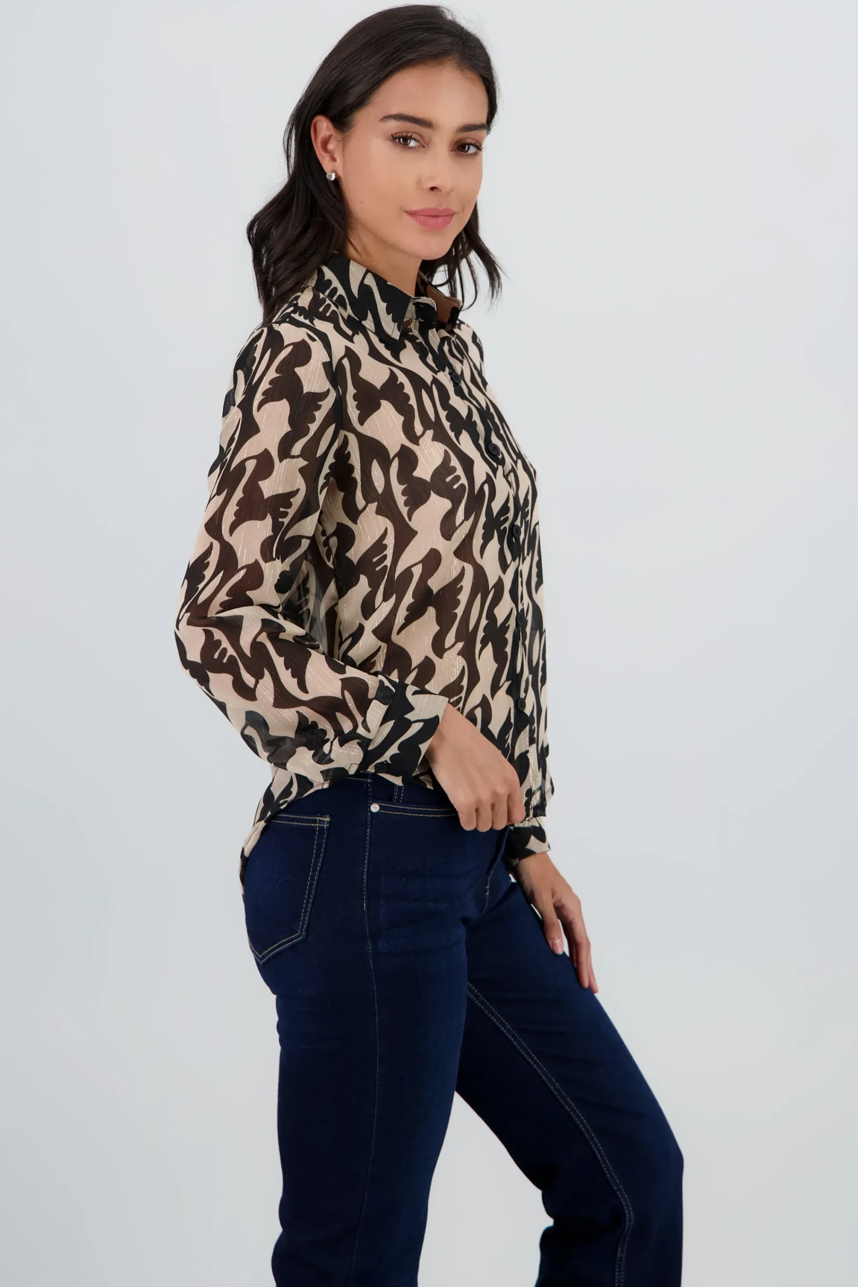 Shasa Long Sleeve Printed Lurex Shirt