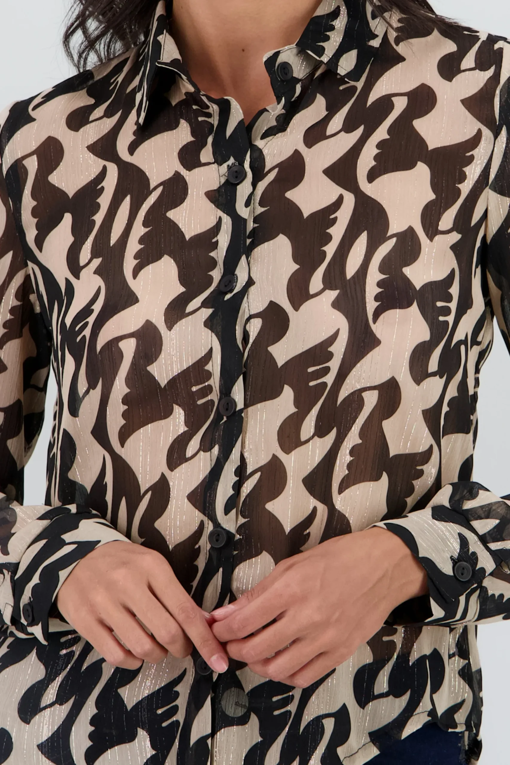 Shasa Long Sleeve Printed Lurex Shirt